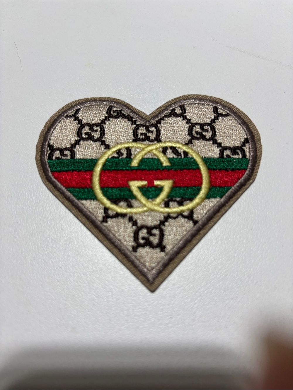 IRON ON PATCH Designer-Inspired Heart Patch with Green and Red Stripe